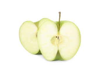 Fresh ripe cut green apple on white background