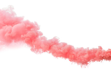 Trail of red smoke on white background