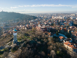 Obraz premium Aerial view of City of Plovdiv, Bulgaria