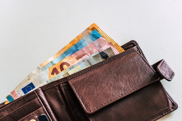 Euro banknotes in a wallet