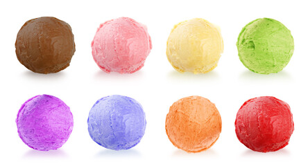 Set with different delicious ice creams on white background, banner design