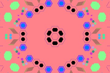 Fototapeta na wymiar Modern abstract symmetrical ornament and shapes isolated on pink background design
