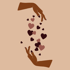 Holding hands together. Vector illustration.