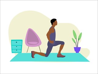 Fototapeta na wymiar flat style workout exercise vector illustration. home workout indoor activity 