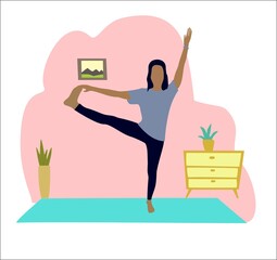 doing exercise flat style vector illustration. home workout , home activity, exercise at home.