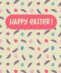 Happy Easter greeting card. Postcard with Easter eggs. Design for Easter, print, paper, banners, web. Vector iilustration