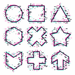 Vector frames set. Glitch style design element. Abstract minimal backgrounds. Trendy geometric style.