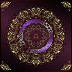 Vintage background mandala card with golden lace ornaments and art deco floral decorative elements