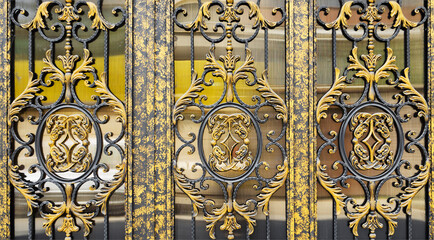Metal and glass garage house door close-up