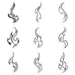 Fire flames. Set. Collage. Illustration element for design.