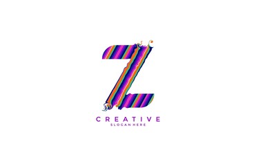 Letter Z Abstract Watercolor Paint Rainbow Logotype