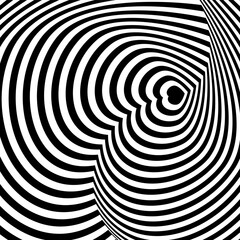 Black white line distortion illusion design. Geometric stripped pattern. Vector monochrome background.
