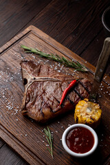 Masculine atmosphere photo of a big t-bone steak