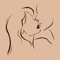 Line art couple. Couple in love. Vector illustration. 