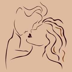 Line art couple. Couple in love. Vector illustration. 