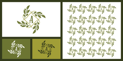 olive oil ornament with alphabet letters , logo design inspiration