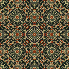 Creative trendy color abstract geometric mandala pattern in gray green gold red, vector seamless, can be used for printing onto fabric, interior, design, textile, carpet, tiles.