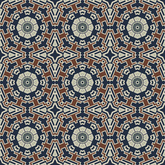 Creative trendy color abstract geometric mandala pattern in beige blue red, vector seamless, can be used for printing onto fabric, interior, design, textile, carpet, tiles.