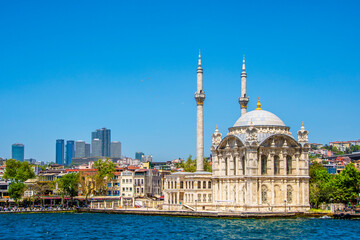 Fototapeta na wymiar Ortakoy District view from sea in Istanbul.