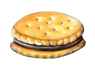 sandwich cookies with chocolate filling and pouring melted chocolate,