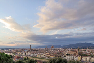 Fototapeta na wymiar Lookout at sunset from Michelangelo Square in Florence, Italy.