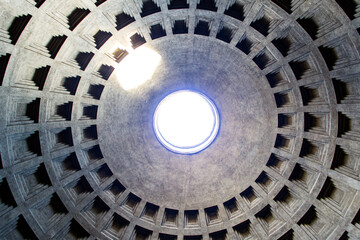 interior of the dome of the pantheon of rome seen from below