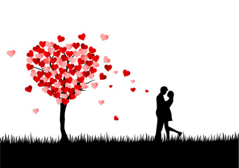 Concept of valentine day, romantic couple under a love tree