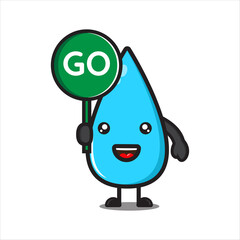 cute water mascot with go sign, cute water character vector on white background