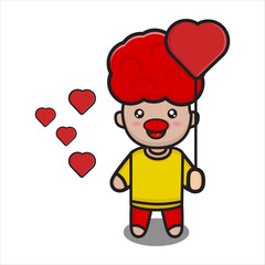 funny mascot clown on april fools day holding love, cute vector illustration character eps 10 on white background
