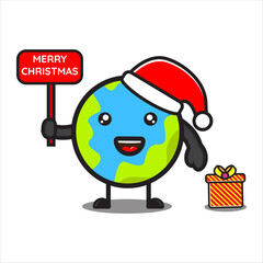 mascot cute globe on christmas day, character illustration of globe vector eps 10 on white background