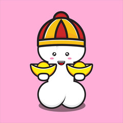 cute bone mascot holding chinese gold, cute bone mascot character vector eps 10 on white background