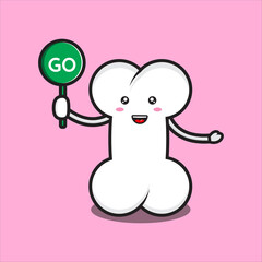 cute bone mascot with go sign, mascot character, cute bones vector eps 10 on white background