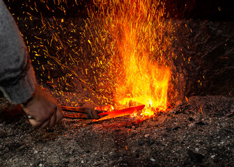 Fire of blacksmith in the blacksmith's workshop