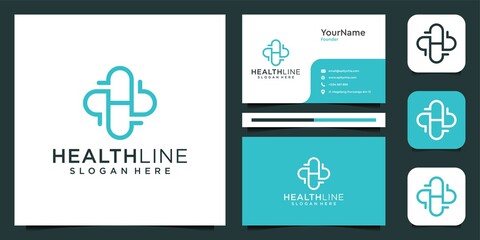 Health monogram logo and business card set