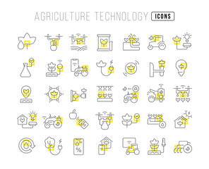 Set of linear icons of Agriculture Technology