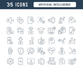 Set of linear icons of Artificial Intelligence