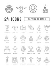 Set of linear icons of Baptism of Jesus
