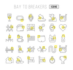 Set of linear icons of Bay to Breakers