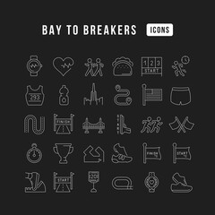 Set of linear icons of Bay to Breakers