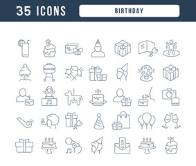 Set of linear icons of Birthday