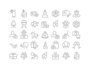 Set of linear icons of Birthday