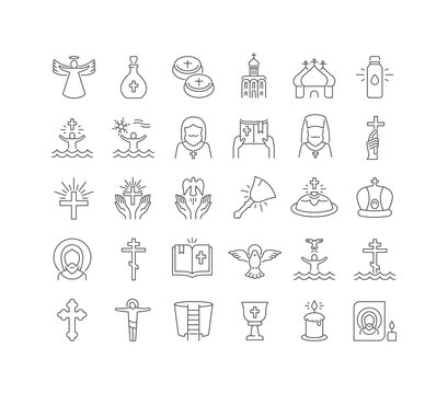 Set Of Linear Icons Of Baptism Of Jesus