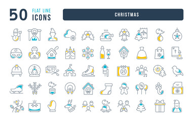 Set of linear icons of Christmas