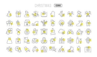 Set of linear icons of Christmas