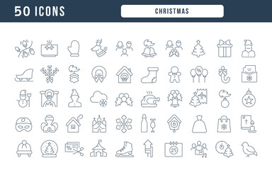 Set of linear icons of Christmas