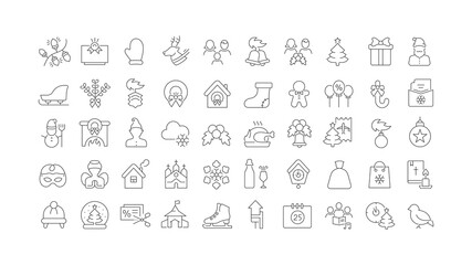 Set of linear icons of Christmas