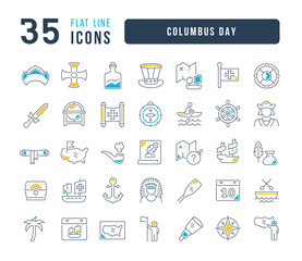 Set of linear icons of Columbus Day