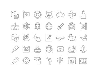 Set of linear icons of Columbus Day