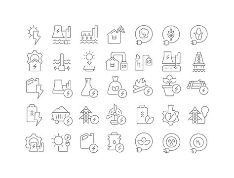 Set of linear icons of Energy Technology