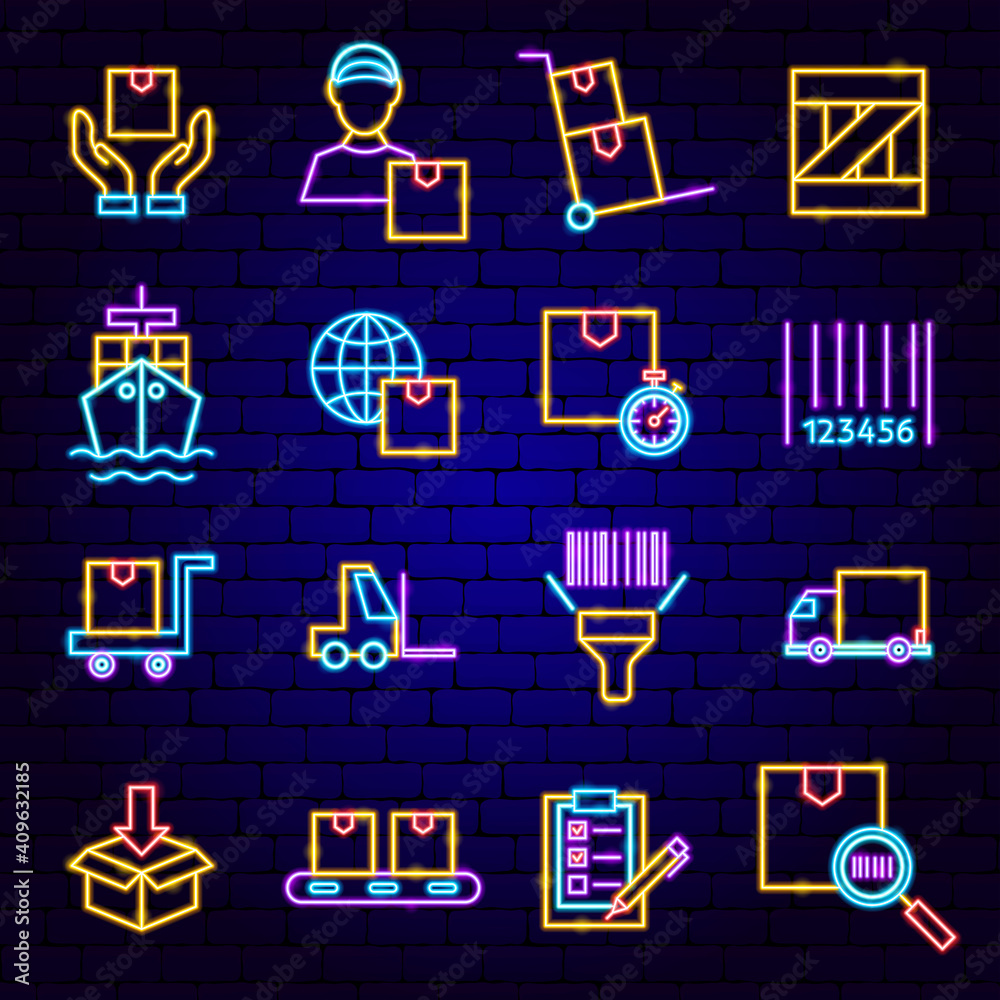 Wall mural Cargo Logistics Neon Icons